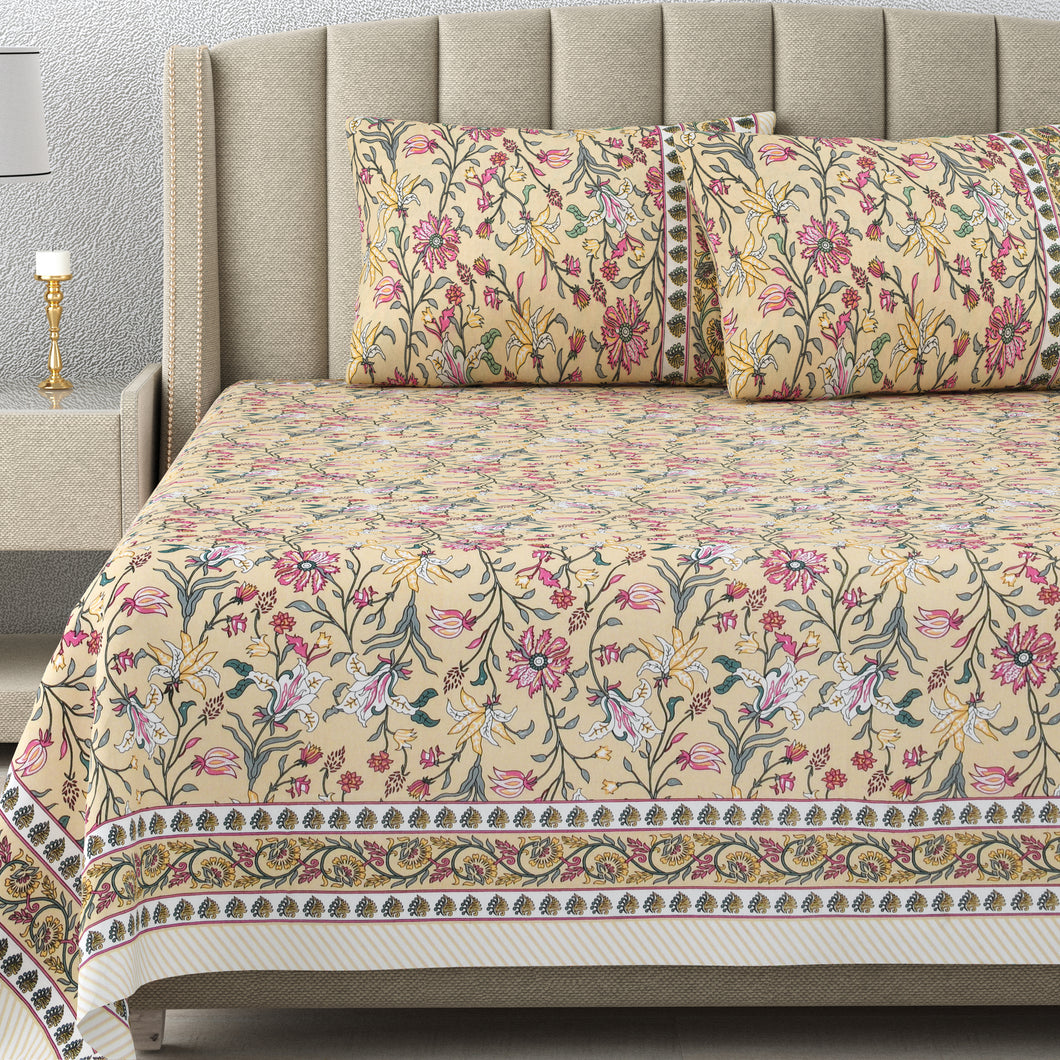 100% Cotton Block Print Bedsheet - Lily