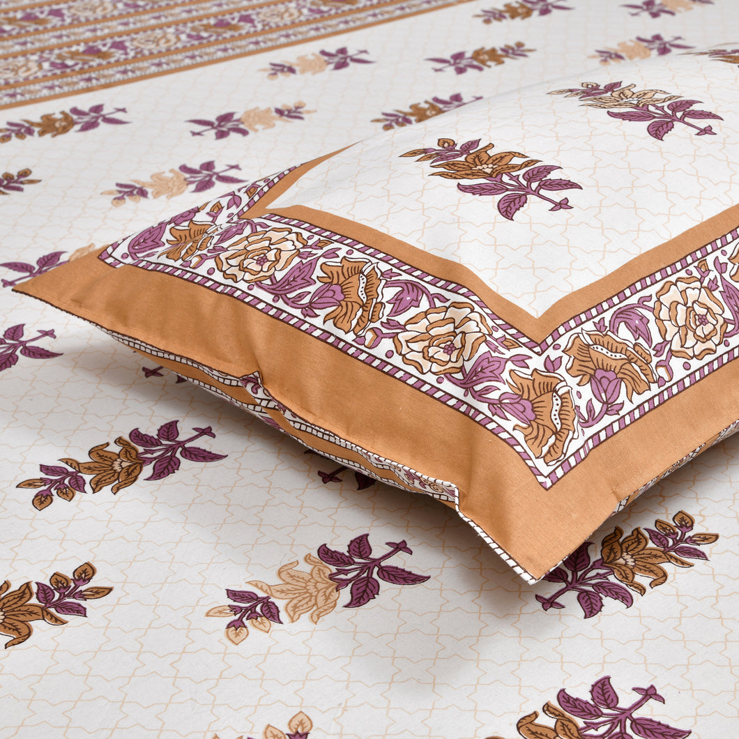 100% Premium Cotton Designer Printed Bedsheet - Tan Booti