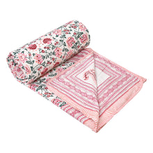 Load image into Gallery viewer, Pure cotton Mulmul Pink floral Jaal double size Dohar - 90x100&quot;
